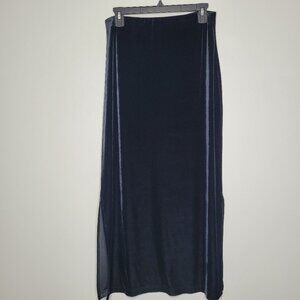 Vintage y2k 90s blue black velvet side slits maxi midi witchy pull on skirt Med